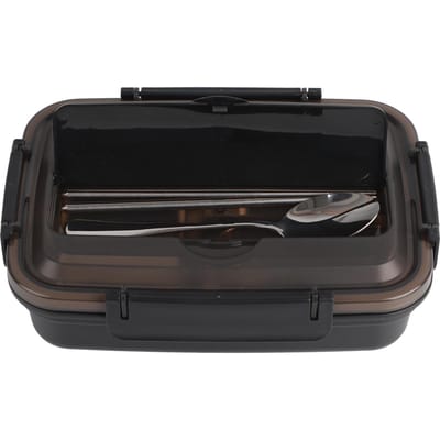 Boîte à Lunch 3 Compartiments Acier Inoxydable 304 Plastique Assorti Cuillère Baguettes Portable Déjeuner L(for 6.5-9kg) noir