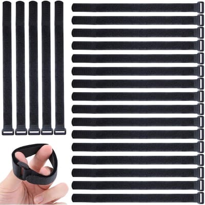 20 Stuks Herbruikbare Kabelbinders - Verstelbare Draadbeheersing met Microvezel Nylon Stof (2cm x 30cm, Zwart) voor Organisatie en Kabelbeheer