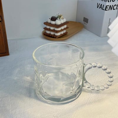 Premium Kleine Bubbelring met Handvat Glazen Beker Europese Stijl Huishoudelijke Koffiekop Doorzichtig Levendig Amberkleurig Waterbeker Voor Vriend Cadeau 201-300ml