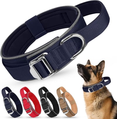 Reflecterende Hondenhalsband, Stevige Brede Halsband met Handgreep en Zachte Voering, Verstelbare Comforthalsband voor Training van Kleine, Middelgrote en Grote Honden in Marineblauw