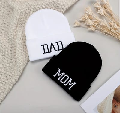 Set van 2 mutsen muts met tekst DAD & MOM duo set voor papa en mama's