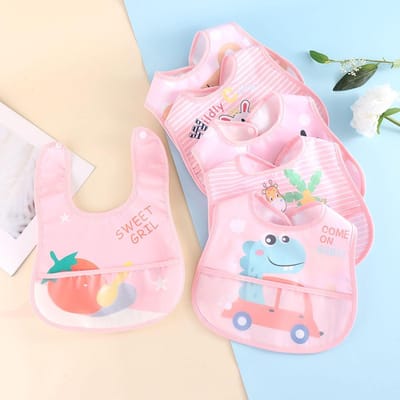 Willekeurig 5 stuks Cartoon Dieren Waterdichte Slabben Baby Kinderen Meisjes Jongens Waterdicht Kwijl Peuter Voedingsslabben Baby Slabben Schorten Verstelbaar white