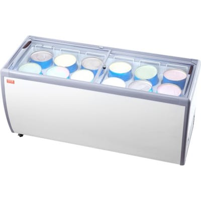 VEVOR Commerciële IJsvitrine, 567 L Diepvrieskist, Mobiele Staande Vriezer met Glazen Bovenkant, Restaurant Gelato Dipkast met 12 Grote Containers, 2 Schuifdeuren van Glas, Vergrendelbare Wielen, Wit