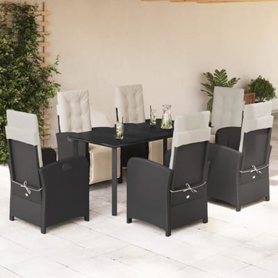 vidaXL - 7-delige - Tuinset - met - kussens - poly - rattan - zwart