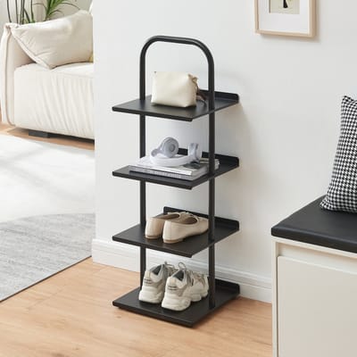 Schoenenrek Poytya met 4 planken zwart 96x34x32 cm [en.casa]