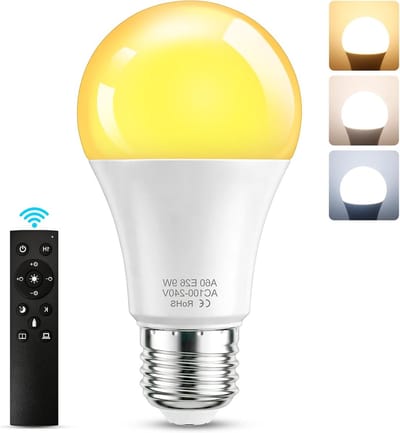 Dimbare E27 LED-lamp met afstandsbediening, 9 W (vervangt 60 W), 3000 K-6500 K, timer en geheugenfunctie, energiezuinige verlichting voor elke ruimte