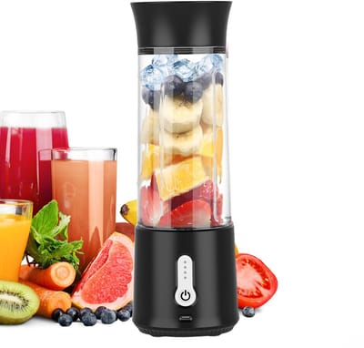 Oneay Draagbare Blender met USB-oplaadfunctie – Compacte Smoothiemaker met 500 ml Glazen Beker – 304 RVS Messen – Ideaal voor Shakes en Smoothies (Zwart)