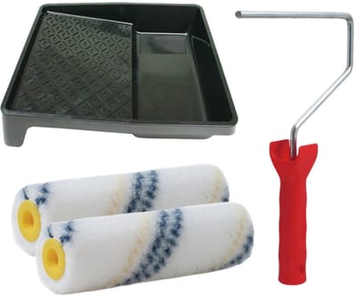 Sorex Verfrollers set - beugel - doseer verfbak - 2x anti spat rollers - 10cm breed - schilderen - pluisvrij