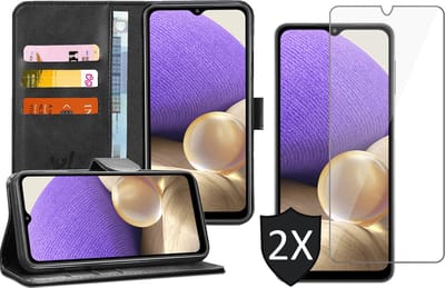 Hoesje geschikt voor Samsung A32 5G - 2x Screen Protector - Zwart Book Case