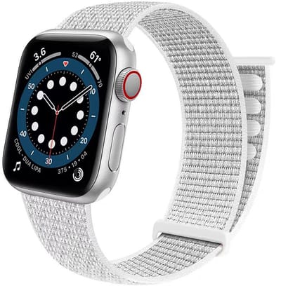 Nylon bandje - geschikt voor Apple Watch 1/2/3/4/5/6/7/8/9/10/11/ SE (1,2,3) met maat 38 mm / 40 mm / 41 mm en 42 mm (Watch 10/11) - klittenband - wit
