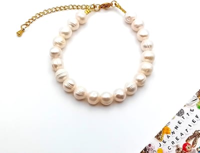 Jeannette-Creatief® - Zoetwaterparels - Parelarmband Zoetwaterparels Goud RVS - Armband - Parelarmband - Armband Dames - Zoetwaterparelarmband - Armband met Zoetwaterparels - Parel Sieraden - Parelarmbanden - Valentijn - Moederdag
