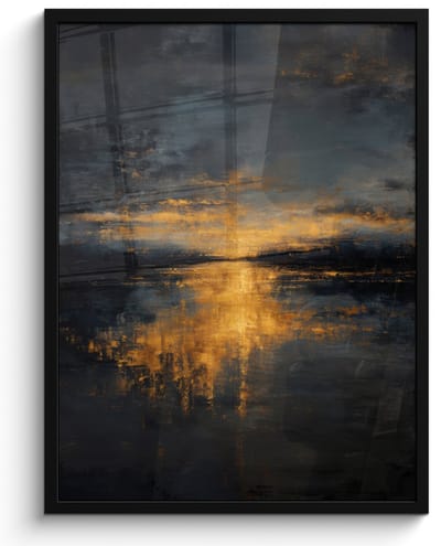 Poster in lijst - Fotolijst 60x80 cm - Posters - Gouden Reflectie op Water - Posterlijst zwart - Decoratie - Wanddecoratie woonkamer - Muurdecoratie slaapkamer