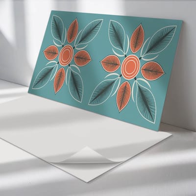 Wallfluent Vinyl Wandpaneel - Bloemenpatroon met bladeren PVC Muurpaneel - 100 cm x 50 cm - Turkoois PVC wandpaneel - 1 stuk - Rechthoekig Wandbekleding Vinyl - Bloemen Wandpaneel - Zelfklevende Wandbekleding - Wandpaneel Keuken en Badkamer