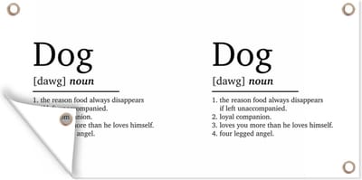 Schuttingposter Quotes - Dog - Hond definitie - Spreuken - Woordenboek - 200x100 cm - Tuindoek