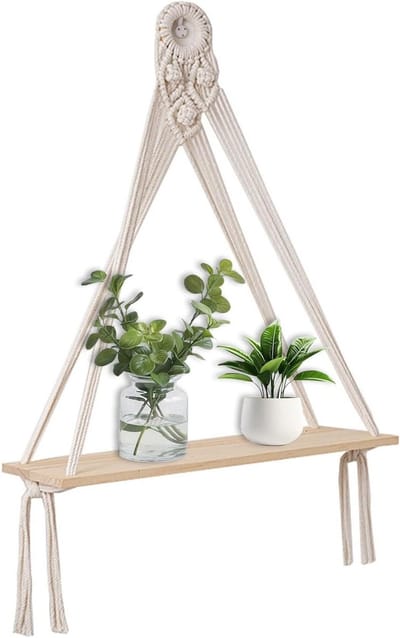Handgeweven houten wandplanken, zwevende planken voor woonkamer, balkon en kinderkamer, 40 x 15 cm, bohemian stijl, decoratieve opslagoplossingen