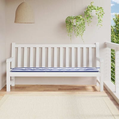vidaXL - Tuinbankkussen - gestreept - 200x50x3 - cm - stof - wit - en - blauw