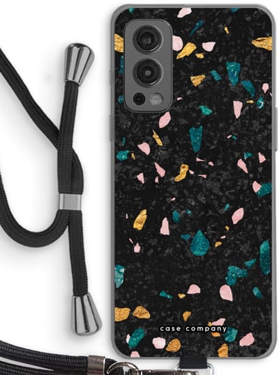 Case Company® - Hoesje met koord geschikt voor OnePlus Nord 2 5G hoesje met Koord - Terrazzo N°10 - Telefoonhoesje met Zwart Koord - Bescherming aan alle Kanten en Over de Schermrand