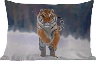 Buitenkussens - Tuin - Tijger - Landschap - Sneeuw - Winter - Dieren - 50x30 cm