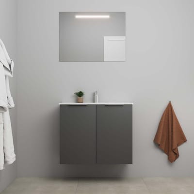 On-Line Badkamermeubelset - 80 cm - Bouwpakket - 2 Deuren met Greep - Porseleinen Wastafel - 1 Kraangat - Spiegel met LED-Verlichting - Mat Antraciet