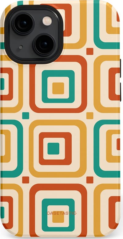 Casetastic hoesje geschikt voor Apple iPhone 13 mini - MagSafe - Dubbellaagse bescherming - Retro Vierkant verlangen - Fashion Case - Crème Terracotta Goud Turquoise