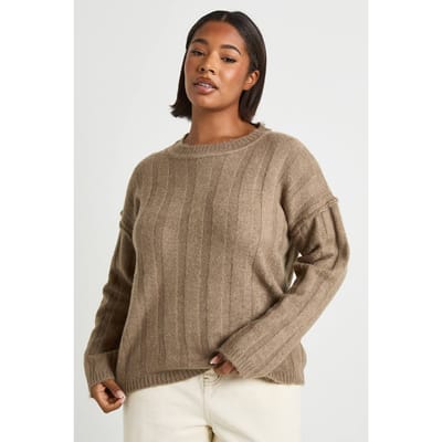 boohoo Dames Plus Soft Wide Rib Oversized Trui | Mokka | Maat: 46