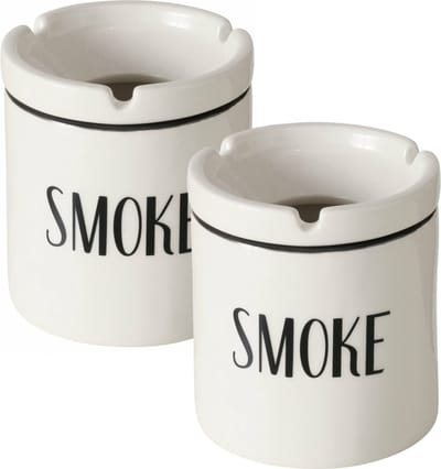Boltze Asbak met afneembare bovenkant - 2x - Keramiek - D9 x H10 cm - wit - binnen/balkon/serre
