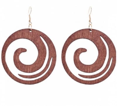 Zilveren oorhangers hout oorbellen rond kolk 8 cm