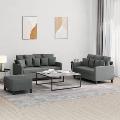 vidaXL - 3-delige - Loungeset - met - kussens - stof - donkergrijs