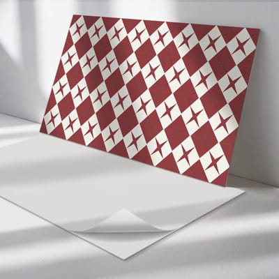 Wallfluent Vinyl Tegels - Ruitpatroon met Sterren Vinyl Wandtegels - 40 cm x 20 cm - Claret PVC Tegels - 10 stuks - Rechthoek PVC Tegels - Patroon Plaktegels - Wand PVC Tegels - Plaktegels Keuken en Badkamer