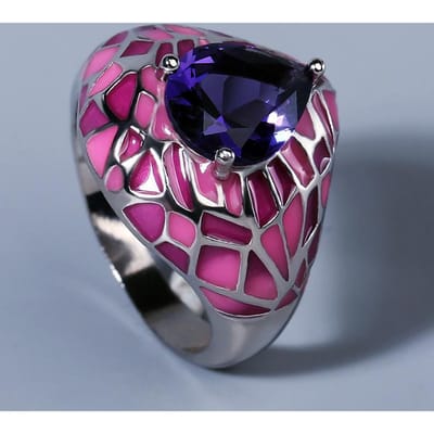 925 Dames Sieraden Donkerblauw Grote Zirconia Ring Roze Epoxy Onregelmatig Creatieve Dames Exquise Sieraden Handgemaakte Emaille ring 9