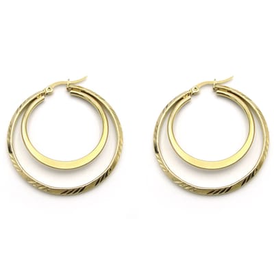 Stalen oorringen 40 mm met dubbele ring en relief 304 stainless steel hypoallergeen