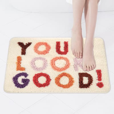 Dailygoods - Badmat, 50 x 80 cm, badkamermatten, douchemat, buitendouche, kleurrijke letters, zachte microvezel, antislip badmatten, badkamertapijt voor badkuip, toilet, wasruimte, balkon (beige)