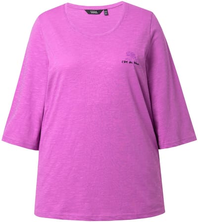 Ulla Popken - Dames - Shirt bloemenmotief klassiek ronde hals 3/4-klokmouwen - Paarse krokus - Maat 42+