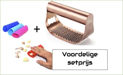 knoflookpers + knoflookpeller | inclusief Knoflookpeller - Knoflookschiller| de allerbeste professionele zware kwaliteit RVS| vaatwasser bestendig | gemakkelijk schoon te maken| goud/ roze RVS| in een handomdraai verse knoflook |