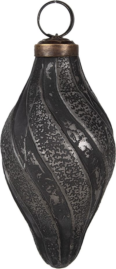 Clayre & Eef Kerstbal Overig Ø 6x11 cm Zwart Grijs Glas Kerstballen