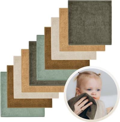 Funnies Spuugdoekjes 10-Pack Aardetinten - Set van 10 Zachte Spuugdoeken, Monddoekjes, Kwijldoekjes - 30x30 cm - 100% Katoenen Badstof - Absorberend, Sneldrogend en Zacht - Wasmachinebestendig - Perfect voor Gevoelige Babyhuid bij Voeden en Kwijlen