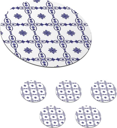 Onderzetters voor glazen - Rond - Portugal - Patronen - Blauw - 10x10 cm - Glasonderzetters - 6 stuks