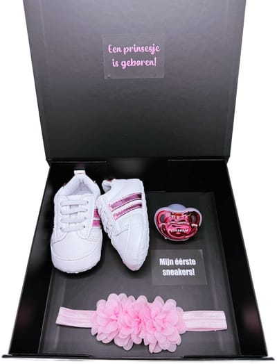 Roze Kraamcadeau Meisje - Babyschoentjes met Speen en Hoofdband - Geboortegeschenk / Babyshower Cadeau