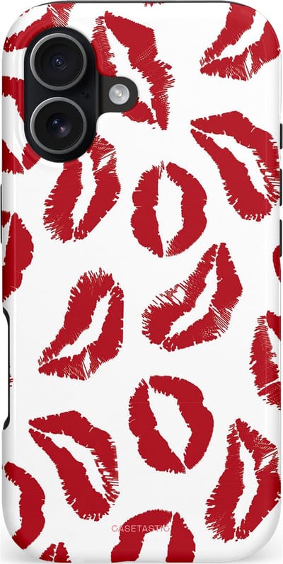 Casetastic hoesje geschikt voor Apple iPhone 17 - MagSafe - Dubbellaagse bescherming - Liefdeskusjes Rood Zoenen - Fashion Case - Wit Rood Lichtroze