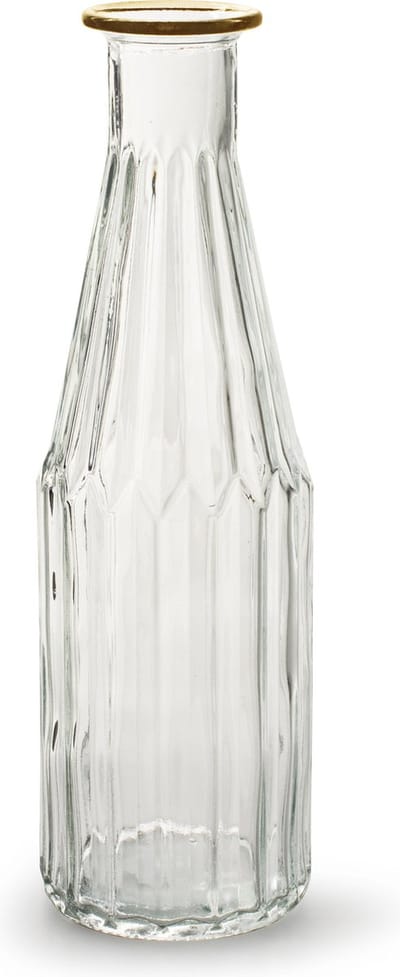 Jodeco Bloemenvaas Marseille - Fles model - glas - transparant/goud - 25 x 7 cm