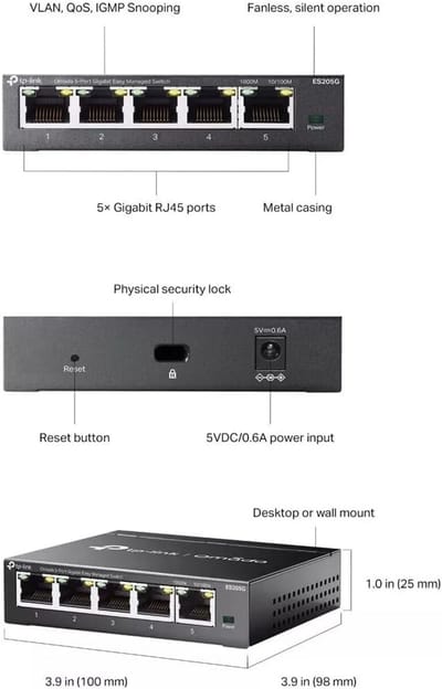 5-Poorts Gigabit Netwerk Switch - Eenvoudig Beheersbare LAN Switch