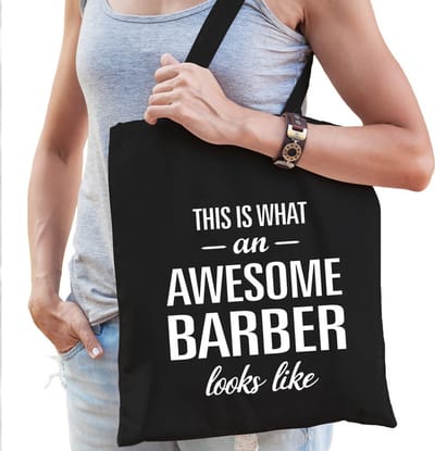 Awesome barber / geweldige kapster cadeau katoenen tas zwart voor dames - kado tas / beroepen / tasje / shopper