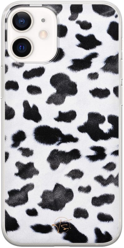 Hoesje geschikt voor iPhone 12 Mini - Koeienprint - Soft Case - TPU - Print - Zwart - Mooie Telefoonhoesjes
