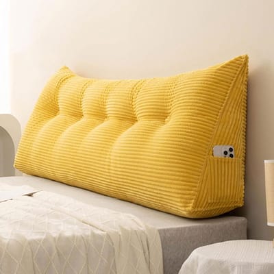 Groot Wigkussen - Leeskussen Hoofdeinde - Comfortabel Lezen - Afneembare Hoes - 50 x 50 x 20 cm - Geel