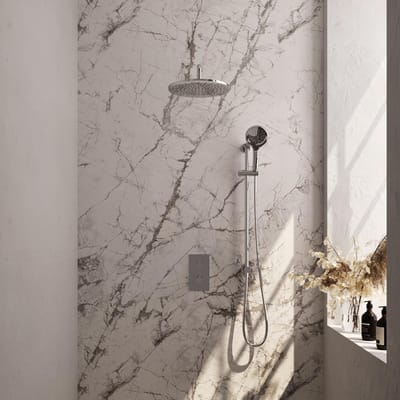 Brauer Chrome Edition Thermostatische Regendoucheset Inbouw - Hoofddouche 30 cm - Gebogen Wandarm - 3 Weg - Handdouche 3 Standen - Doucheslang - Geintegreerde Glijstang - Chroom