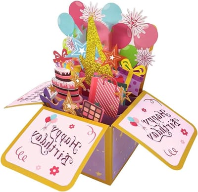 Vrolijke 4e Verjaardag Pop Up Kaart voor Meisjes, 3D Verjaardagskaart, Origineel Cadeau voor Dochter of Nichte, Leuk Verjaardagscadeau voor 4 Jaar Oud