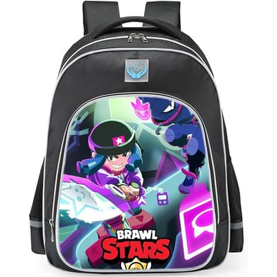 Brawl Stars Kleurrijke Geestenhond Print Zwarte Achtergrond Sci-Fi Stijl Dubbelzijdige Reflecterende Strip Grote Capaciteit Schooltas reflective black - large