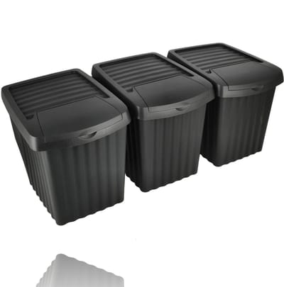 Prullenbak 3 Vakken – Afvalscheidingsbak Set 3x 22L – Zwarte Recycle Prullenbakken – Voor Glas, Papier, Plastic & GFT – Stapelbaar – 66L Totaal