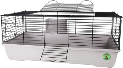 De Boon Konijnenkooi Bunny grijs/zwart opvouwbaar met hooiruif 120X59X46CM