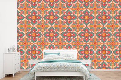 Behang - Fotobehang Patroon - Hippie - Oranje - Breedte 360 cm x hoogte 240 cm